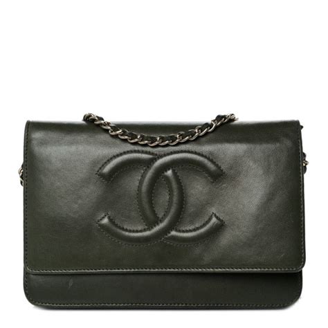 chanel wallet on chain khaki|CHANEL Lambskin Timeless CC Wallet On Chain WOC Khaki .